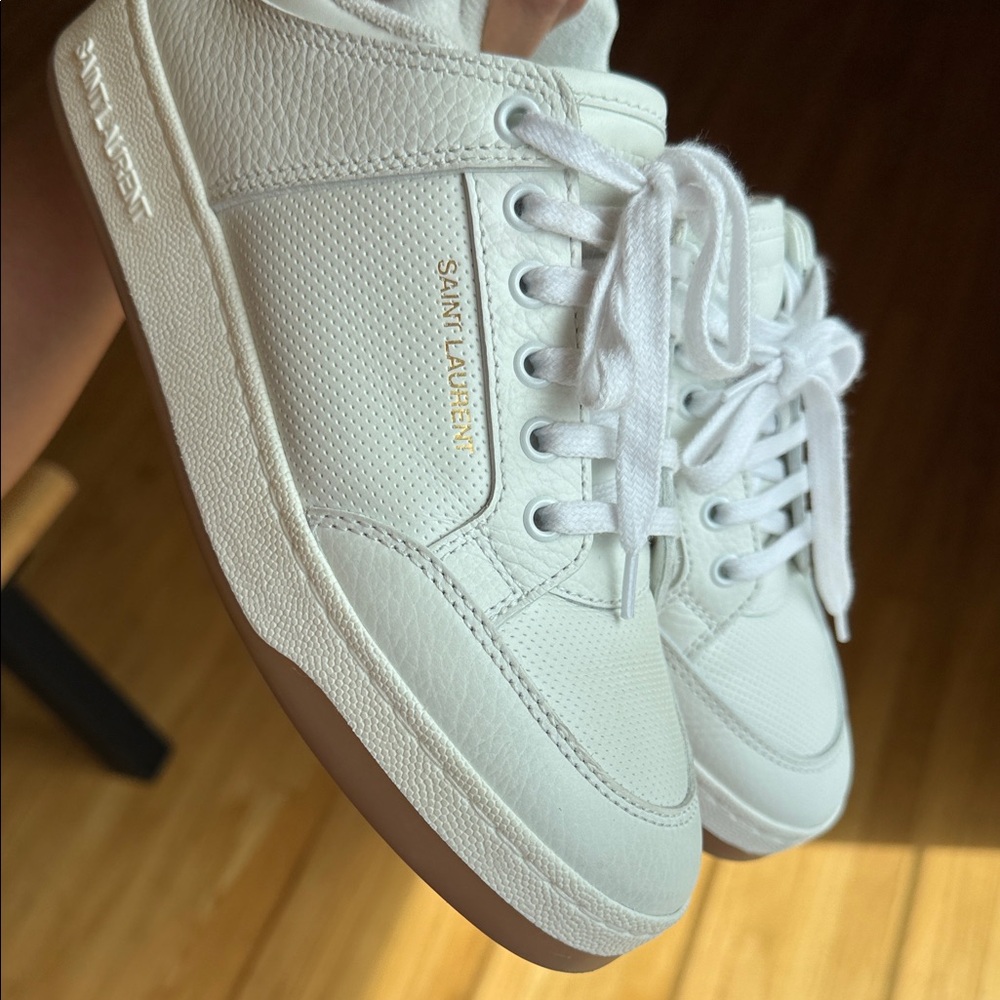 Saint Laurent Cream and Gold Sneakers